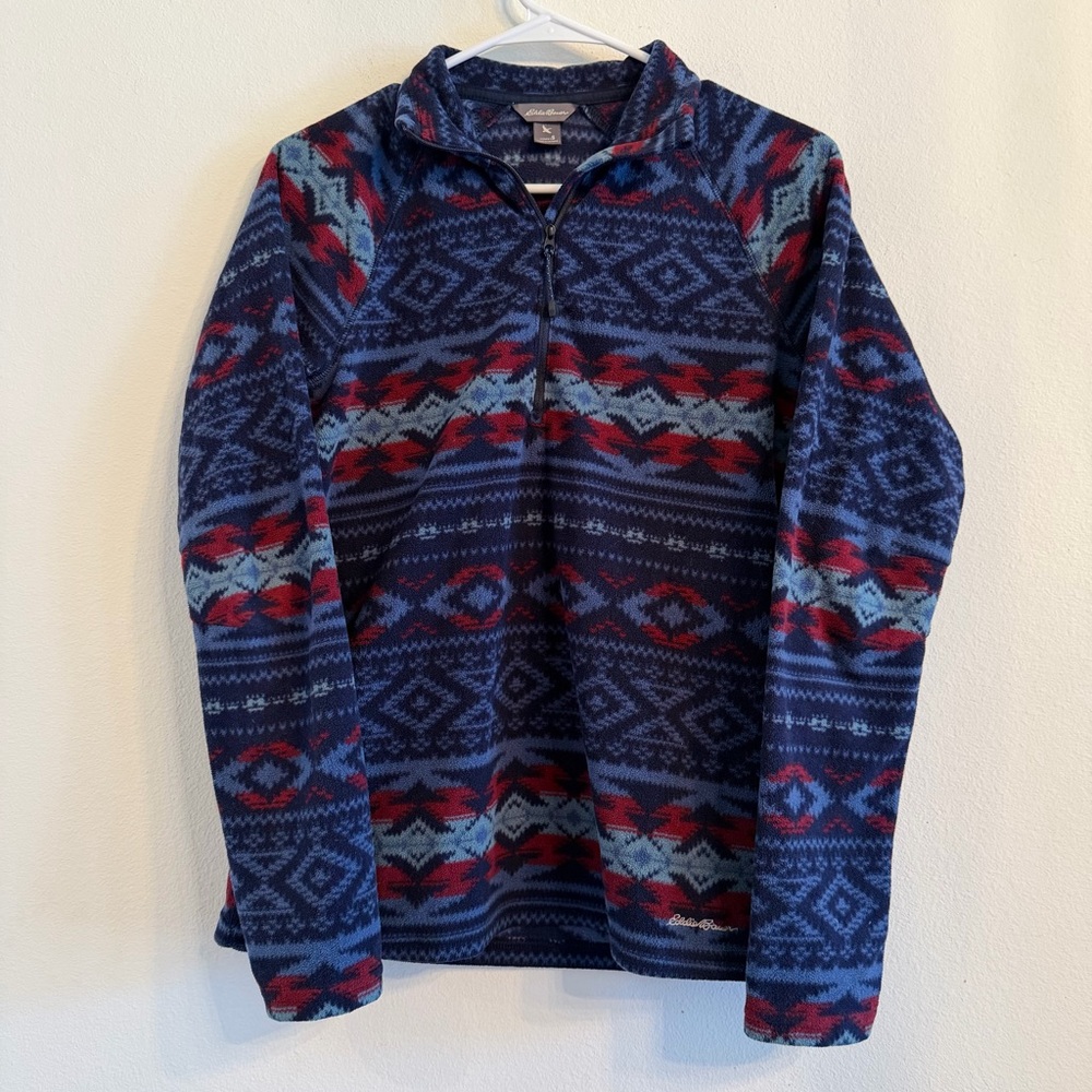 Eddie Bauer Navy Patterned Quarter-Zip Fleece